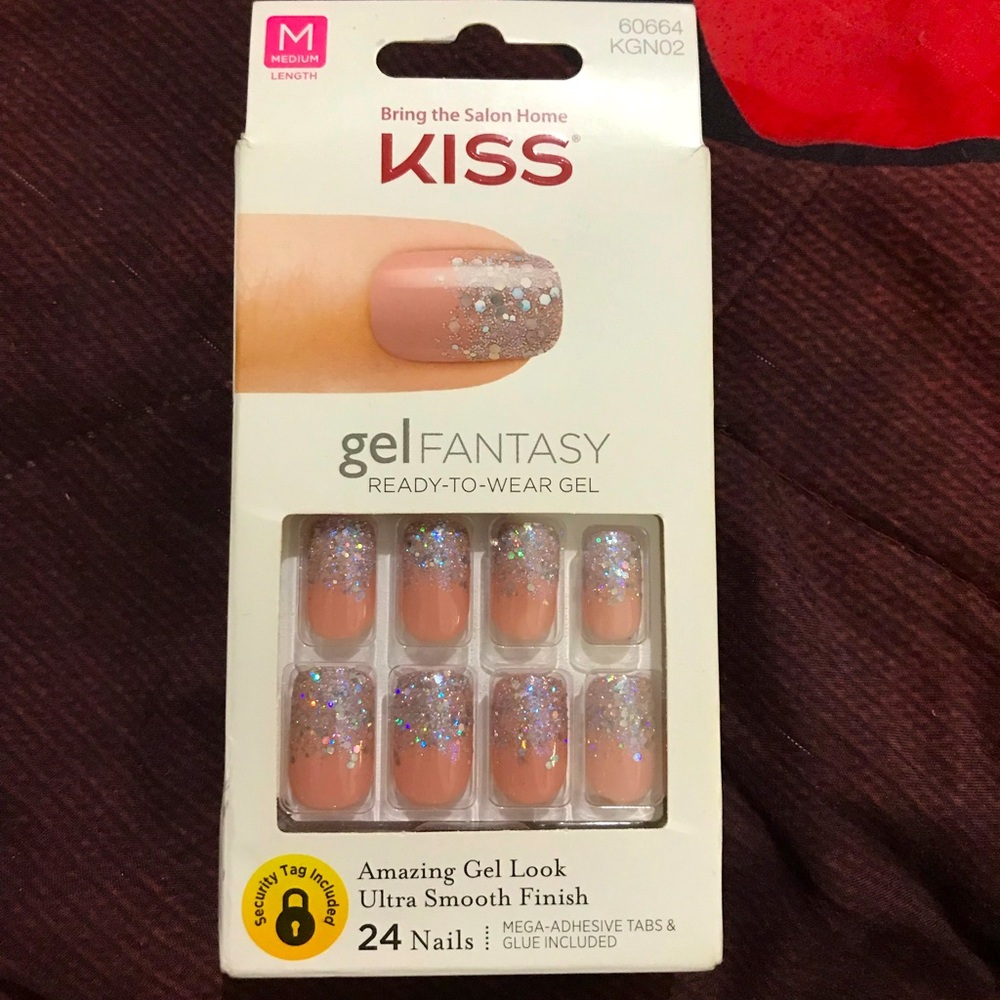 💅🏻🆕Kiss Nails Gel Fantasy Collection in Orange Glittery M length Nails!BNIB!